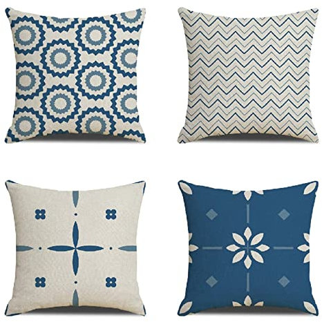 Yingeen 4er Set Kissenbezug 70x70cm kissenhülle Dekokissen Soft Doppelseitig Zierkissenbezüge Blau Rund kopfkissenbezug für Sofa, Couch, Bett, Home Decor Kissenbezüge J-3142