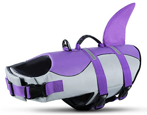 Queenmore Schwimmweste Hund Einstellbare Hunde Schwimmweste, Ripstop Rettungsweste mit hohem Auftrieb und langlebigem Rettungsgriff für Hund für kleine mittlere Hunde, (Lila, M)