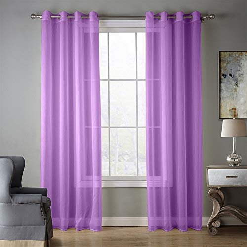 Blackout Curtans, Light Purple European and American Style Window Screening Solid Door Curtains Drape Panel Sheer Tulle for Living Room (Color : Purple, Size :