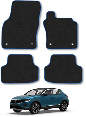 Compatible with Car Mats for VW T-Roc (2017-2025) Carpet | Blue Edge Trim Tailored Fit Floor Mats Full Coverage Protection Accessories Easy Clean Anti Slip Made in the UK