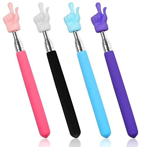 4 Pcs Teleskop Lehrer Zeiger, ausziehbare Hand Zeiger Finger Zeigestock, einziehbare Klassenzimmer Zeiger für Grundschule Kindergarten Lehrer (schwarz rosa blau lila)
