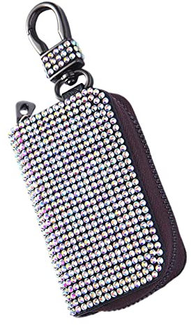 Milageto Autoschlüssel-Etui, Schlüsseletui, Strass, PU- mit Metallhaken, universeller Schlüsselketten-Reißverschluss-Etui, Fernbedienungsschlüsselhalter, Bunt