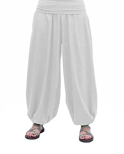 SAVARI | Pantaloni a Sbuffo con Tasche | Modello Aladin | Harem | Stile Orientale, Ampio, Lungo e Confortevole | Ideale per Lo Yoga | Donne e Uomini | Grigio, Bianco, Vino, Nero, Blu Navy | S-3XL