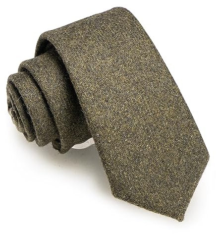 JEMYGINS Herren Schmale Krawatte aus Wolle 6CM - Modische Herren Wolle Krawatte in Schmalem Design mit klassischem Stil,olivgrün