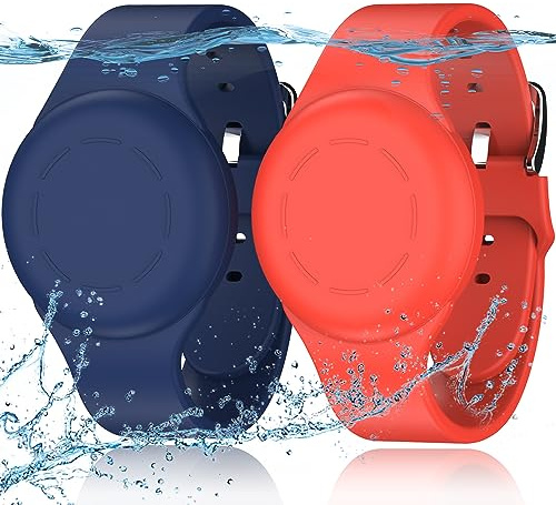 R-fun Lot de 2 bracelets étanches compatibles avec les moteurs de recherche Apple avec silicone souple, protection GPS anti-perte, étui de recherche d'objets, bleu nuit