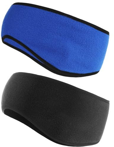 Ear Warmers, 2-Piece Winter Headbands for Women & Men, Earmuff Headband, Fleece Earmuffs, Running Headband, Winter Ear Covers, Moisture-Wicking Sweatband, Ski Sport Headband (Black+Blue)