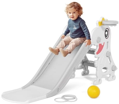 XJD Toboggan pour Enfant extérieur et intérieur avec Panier de Basket pour bébé à partir de 1 an Toboggan Aquatique pour Jardin pour Enfants Blanc