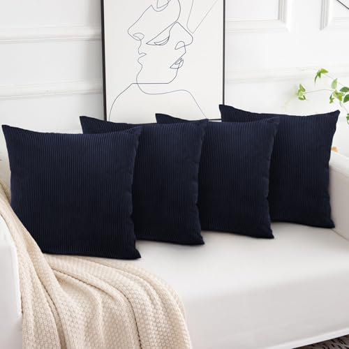 Aspire Homeware Navy Cushions with Covers Included 45 x 45 cm Set of 8 Pcs (4-Cushion Covers, 4-Inserts) with Invisible Zipper Pattern Cushion for Home Décor, Bedroom & Sofa (18x18 Inchs)
