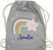 Turnbeutel Rucksack - Regenbogen Sternschnuppe Stern - Unisize - Hellgrau - beutel kindergarten rainbow star stoffbeutel schule sportbeutel personalisierte sternen schulbeutel name sternschnuppen