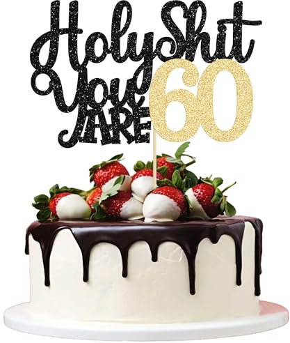 1Pc Holy Shit You are 60 Cake Topper Glitter Funny 60th Birthday Cake Pick for Happy 60th Cheers to 60 Years Old Birthday Party Cake Decorations Supplies
