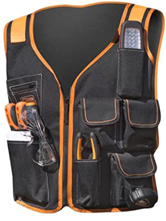 Eiudxue Chaleco de trabajo, chaleco de herramientas, bolsa con cremallera, kit de mantenimiento de seguridad con múltiples bolsillos, bolsa de cintura ajustable para carpinteros electricistas