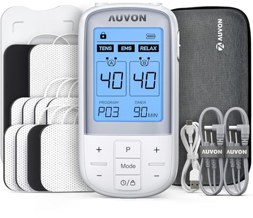AUVON 3-in-1 TENS Machine for Pain Relief with 32 Modes & 40 Intensities, Dual Channel TENS Unit Muscle Stimulator & EMS, Relax Machine with EVA Travel Case, 10 Pcs TENS Unit Electrodes Pads