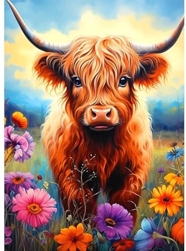 CEOVR Cow Diamond Painting Art Kits Adults,DIY Diamond Art Painting Kits Animals and Flowers,30x40 cm Full Diamond Art Kits Adults, Highland Cow Diamond Painting Craft