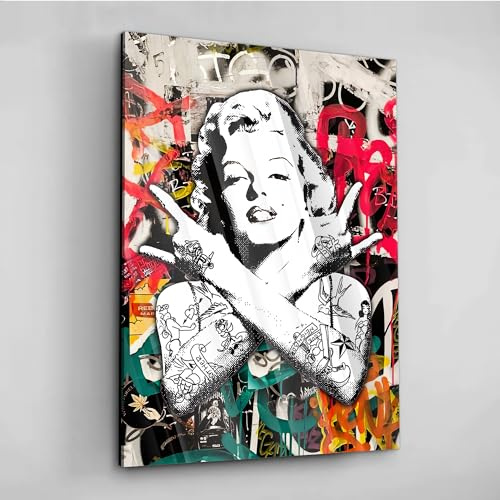 Acrylglas Pop Art Graffiti Marilyn Monroe Rock Old school Old money Abstrakt Wandbilder Glasbilder Wohnzimmer Schlafzimmer Büro Wanddekoration Deko XXL günstig (Acrylglas, 120x80 cm)