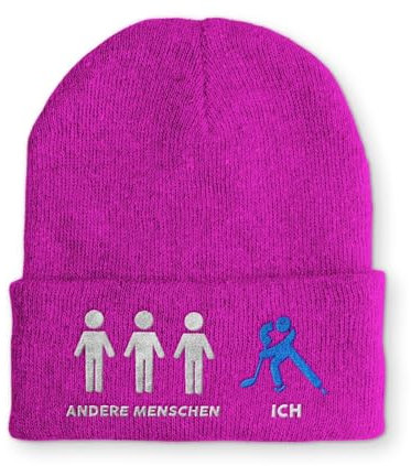 Eishockey - Beanie Mütze mit gesticktem Spruch, Wintermütze in Pink