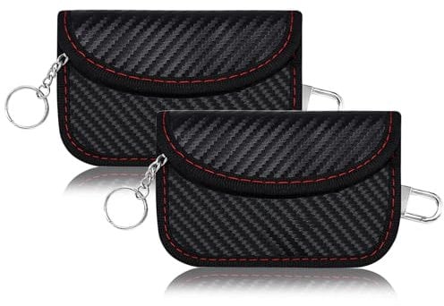 2 Stück Faraday Bag Keyless Go Schutz Kohlefaser Autoschlüssel Strahlenschutz Tasche RFID Funk Schlüssel Blocker Tasche mit Haken und Schlüsselring Autoschlüssel Schutzhülle