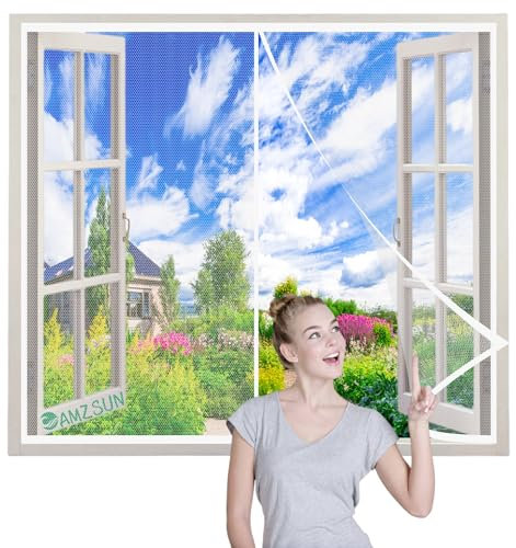 Magnet Fliegengitter Fenster 250x240cm Weiß Insektenschutz Fliegenvorhang Magnetisch Fenster-für Schlafzimmer Terrassentür ohne bohren