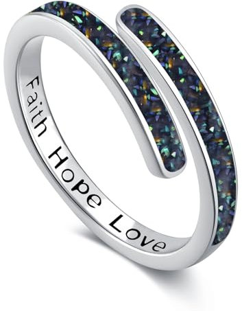 Glaube Hoffnung Liebes Ring 925 Sterling Silber Verstellbare Ringe Abalone Muschelring für Frauen Mädchen Geburtstag