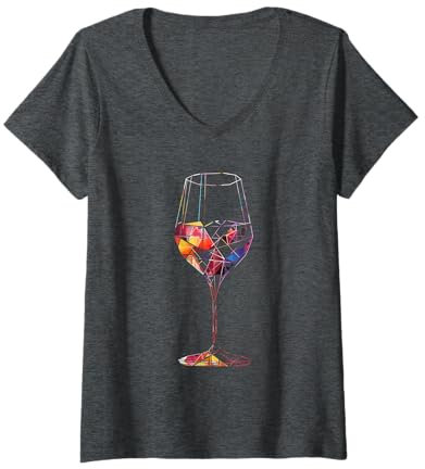 Damen Geometrisches Weinglas T-Shirt mit V-Ausschnitt