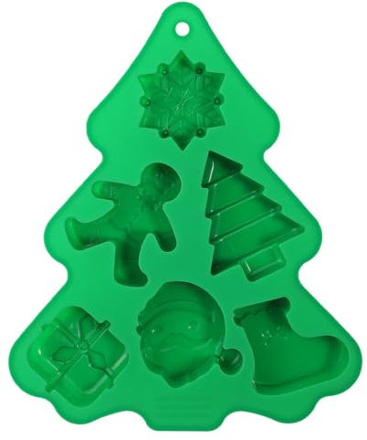 EIHI Moule à chocolat de Noël, 1 lot de 6 cavités de Noël en silicone, moule à bonbons, moule à gâteau antiadhésif avec formes sur le thème de Noël pour gâteau au chocolat bricolage, 1 pièce