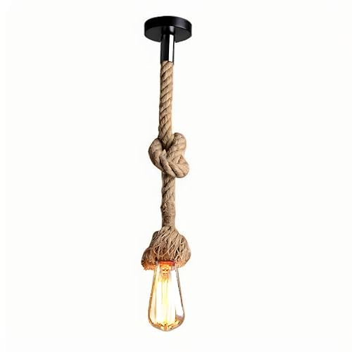 EmyZöilure 1 Head 1.5 Meter Vintage Hemp Rope Pendant Light Fixture E26/E27 Base, Vintage Ceiling Light Lamp,Retro Style for Dining Hall Restaurant Bar Lighting(Bulb not Included)