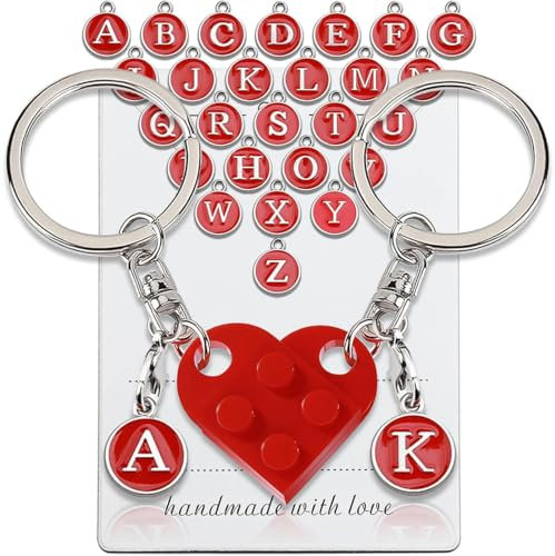 FENQURO Porte Clef Couple, Idee Cadeau Couple Porte Clef Coeur, Porte-clés Coeur, Porte-clés Partenaire, Porte Cle Amour Cadeaux Saint Valentin, Porte Clef Amoureux, Avec des lettres (A-Z)（rouge）