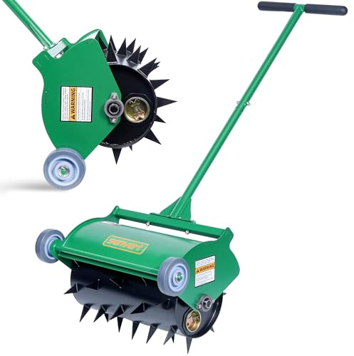 SENVERT Rolling Lawn Aerator, Heavy Duty Push Spike Aeration Tool Up to 55 lbs, Manual Rotary Grass Aerator for Garden and Yard Use
