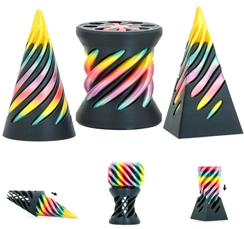 3er Set Pyramiden Fidget Spielzeug Impossible Cone für Erwachsene und Kinder Spiral Kegel Passthrough Skulptur Stressabbau Mini Schreibtischdeko (Schwarz Regenbogen)