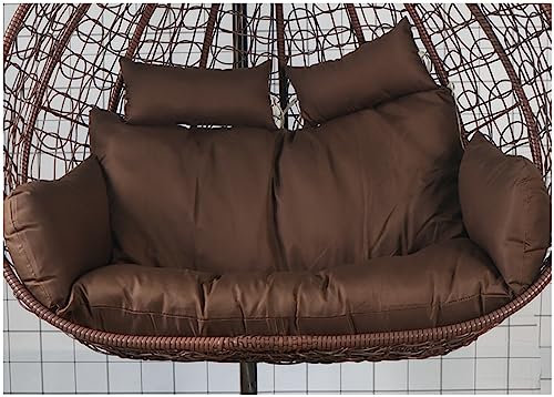 Cesta colgante doble, columpio, silla para huevos, impermeable, extraíble, cojín grueso para hamaca, para exteriores, patio, muebles de jardín de 2 plazas, color marrón