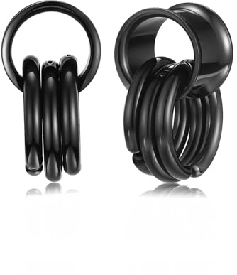 PiercingJak Ohr Flesh Tunnel 12mm Double Flared Plug mit Ringen Edelstahl Gewichte Ohrhänger für Gestreckte Expander Ohrpiercing Ohrplugs Punk Schmuck Damen Männer, 1Paar