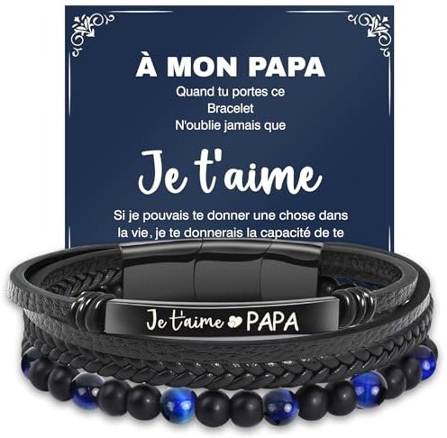 Meleager Bracelet Homme, Idee Cadeau Papa, Bracelet Personnalisé avec Je t'aime Papa, Cadeau Amour Papa pour Anniversaire, Fete des Peres, Noël