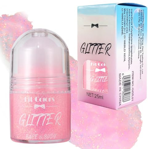 Roll-on Gel à Paillettes pour le Corps, Roll-on Pailleté pour Enfant, Sirène Paillettes Chunky Glitter pour les Accessoires de Rave, Maquillage d'Halloween, fête rave, 25ml(#05 rose)