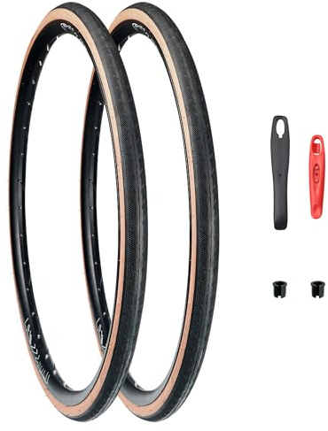 MEGHNA Fahrradreifen 700C Rennrad, faltbar, 700 x 32 C, Reifen mit Reifenhebel für Straßenrennen, schnelles Rollen, 32–622 mm, Ersatz für Rennrad (schwarze, braune Seite, 700 x 32 C, 2 Reifen)