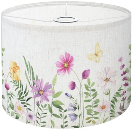 Drum Lamp Shade Large Lampshade Wildflowers Green Wild Plants Flying Butterfly Floral Seamless for Floor Lamps Table Lamps Pendant Light Linen Lampshades Replacement Bedside Light Shades