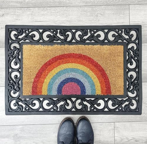 Vapinity 45 x 75cm Coir Rubber Door Mat – Heavy Duty Non-Slip Outdoor Doormat for Garden, Patio, Front Door, Indoor Entrance – Large Welcome Mat, Natural Coir with Durable Rubber Elements [Design10]