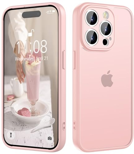 KPPIT for iPhone 15 Pro case,[Shockproof Military Grade Drop Protection] [Frosted Translucent] iPhone 15 Pro Phone case,Pink