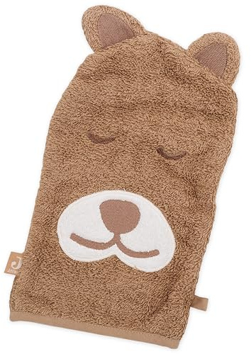 wunderwunsch Jollein Waschhandschuh Baby personalisiert, Waschhandschuhe Kinder, Waschlappen, Babywaschlappen, individualisiert mit Wunschnamen, waschbar, Bio Baumwolle (Bär, ohne Name)