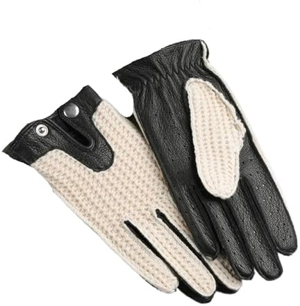 Generisch Unisex Vintage Motorrad- und Fahrhandschuhe – Dünnes Schaffell, atmungsaktives und strapazierfähiges Strickgewebe(Black,M)