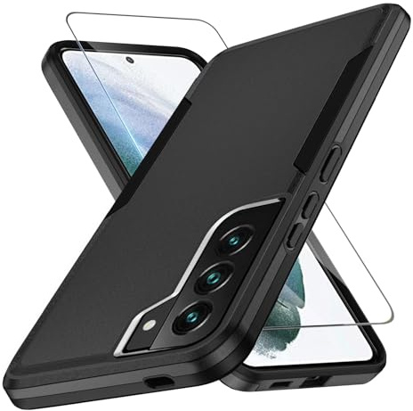 KOGENG Handyhülle für Samsung Galaxy S21 Hülle mit Schutzfolie, Matt PC Hard Rückseite Anti-Fingerabdruck Kratzfest TPU Bumper Stoßfest Haltbar Schutzhülle für Samsung S21 5G Case Cover (Schwarz)
