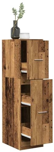XHNIFBN Apothekerschrank Altholz 30x41x118 cm massiver Holzwerkstoff Vorratsschrank mit 3 Schubladen für Küche Büro Flur Wohnzimmer
