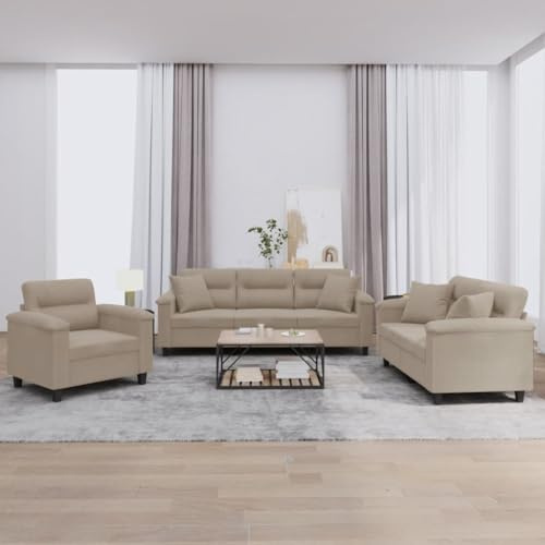 HETFTJN 3-TLG. Sofagarnitur Mikrofasergewebe Taupe 90/150/210 cm Ecksofa mit Sitztiefen 50 cm und 10 Kissen Modernes Design Plüschkomfort für Wohnzimmer Büro kleine Wohnfläche