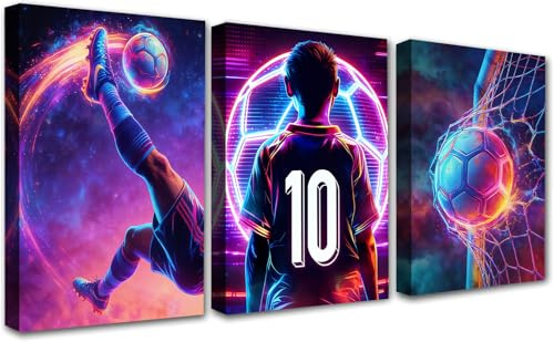 PIGPIGFLY Leinwandbilder Set 30x40cm mit Rahmen, Fußball Gaming Graffiti Wandbilder, Modern Wand Deko Wohnzimmer