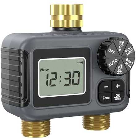 Messing BSP3 / 4 Zoll Doppelzonen Bewässerungsventile, IP55, wasserdicht, LCD Display, Wasserverteilung für den Außenbereich, zwei Wege mit wetterfestem Anschluss, Hochdruck Gewinde Steuerauslass