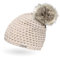 Neverless Damen Strickmütze mit Fell-Bommel und Fleece gefüttert, Kunstfell, Winter-Mütze, Bommelmütze, hell-beige Unisize