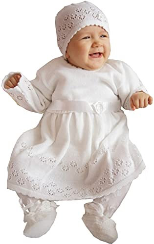 deine-Brautmode Babykleid Taufkleid Strickkleid Festkleid Baby Taufe Kleid gestrickt, ELSA 86