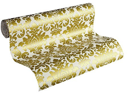Thomas Vliestapete mit Ornamenten Tapete neo barock 10,05 m x 0,53 m goldfarben weiß Made in Germany TLT004