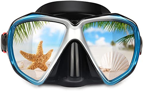 Taucherbrille für Erwachsene mit Anti-Nebel Schnorchelmaske, Schwimmmaske gehärtetem Glas und Nasenabdeckung zum Schnorcheln und Schwimmen (A-Blau)