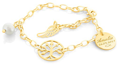 Taufarmband gold für Mädchen Armband 925 Silber vergoldet zur Taufe mit Gravur Lebensbaum Namensarmband für Baby und Kinder Goldarmband für Babys | HANDMADE IN GERMANY