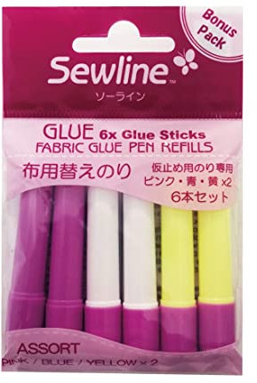 Sewline FAB50062 Nachfüllpack für Textilkleber, wasserlöslich, 6 Stück: 2 x Blau, 2 x Gelb, 2 x Rosa