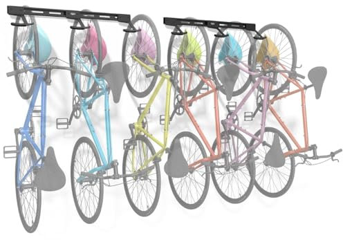 Koova Wall Mount Bike Storage Rack – Large Capacity 6-Bike Hanger for Garage – DIY Installation – Large Bicycle Big Tire Hooks with Helmet Hooks - Made in USA